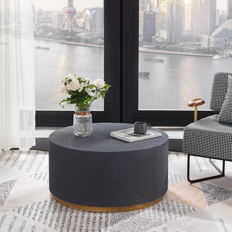 Industrial Coffee Table Round Cement-Like Coffee Table in Deep Gray