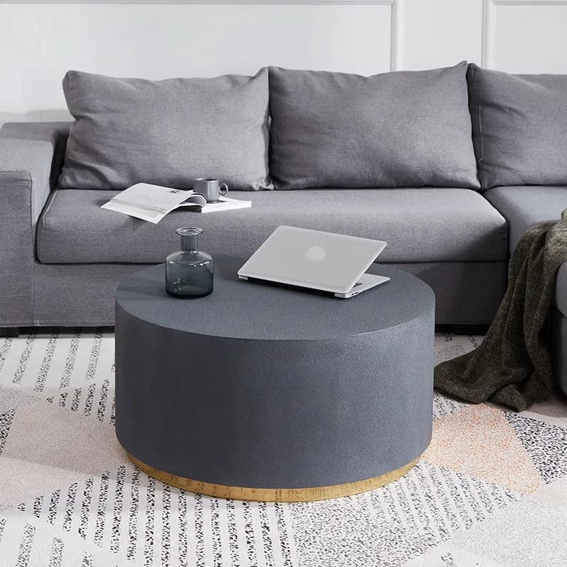 Industrial Coffee Table Round Cement-Like Coffee Table in Deep Gray