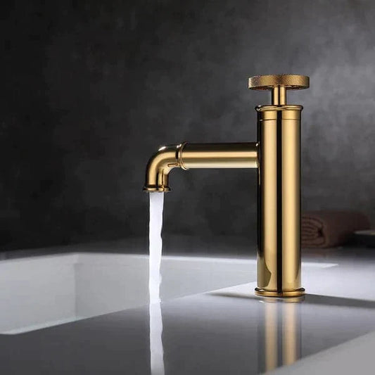 Industrial Gold Single Hole Bathroom Sink Faucet Single Handle Solid Brass