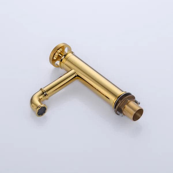 Industrial Gold Single Hole Bathroom Sink Faucet Single Handle Solid Brass