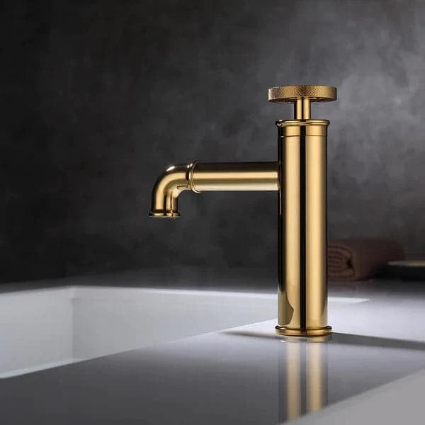 Industrial Gold Single Hole Bathroom Sink Faucet Single Handle Solid Brass