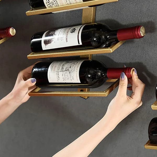 Industrial Gold Wall Mounted Wine Rack Set in Metal