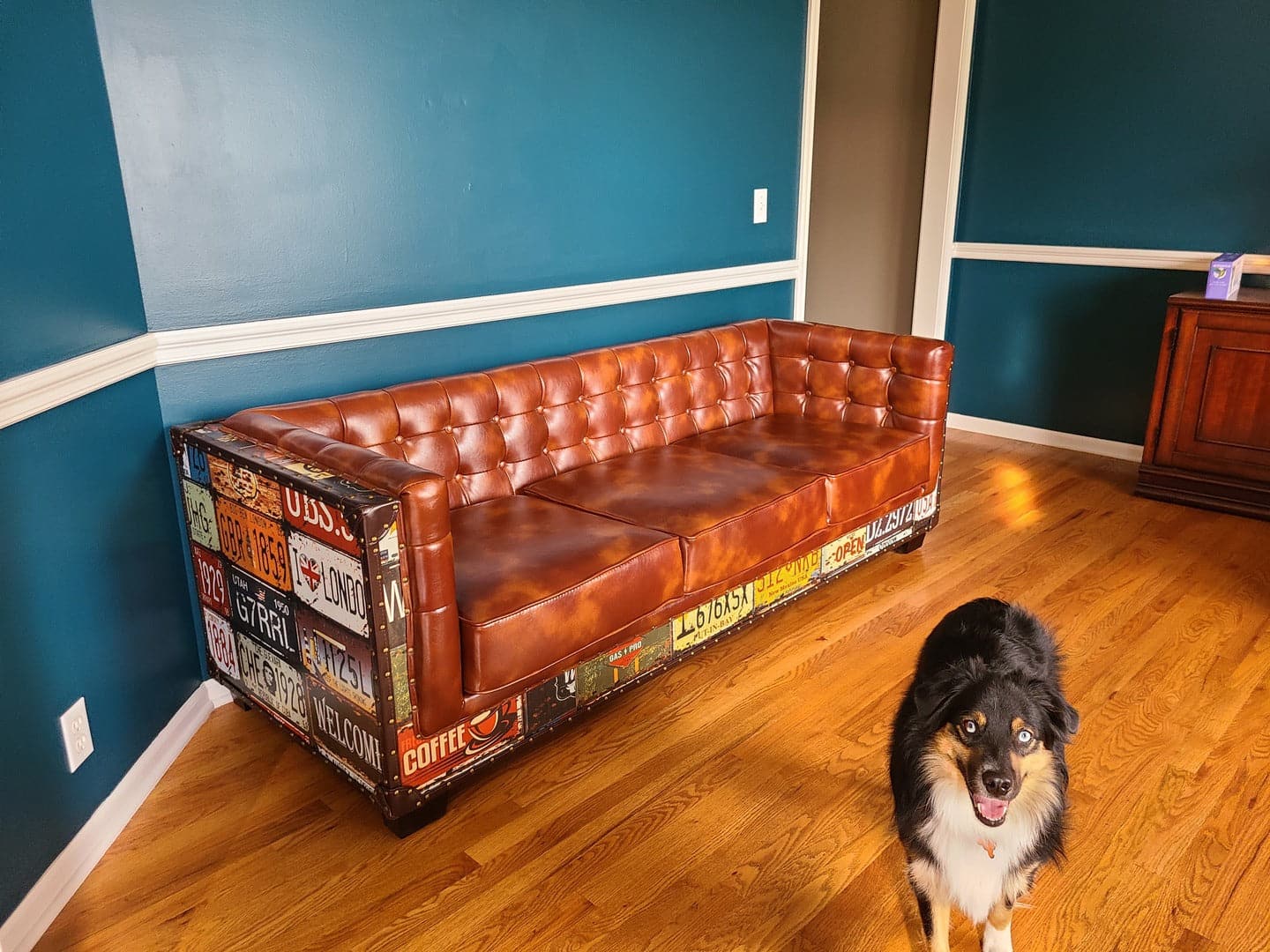 Industrial Loft 3-Seater Sofa Tufted Brown Faux Leather Upholstered Sofa