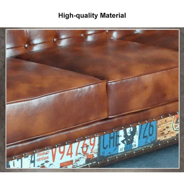 Industrial Loft 3-Seater Sofa Tufted Brown Faux Leather Upholstered Sofa