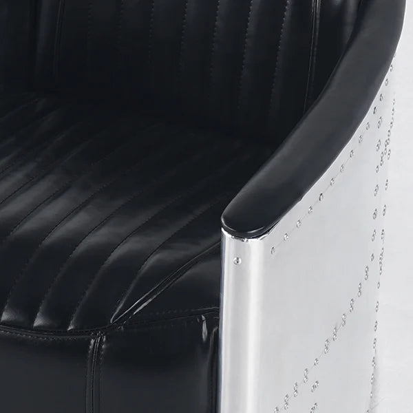 Industrial Loft Black Barrel Accent Chair PU Leather Upholstery