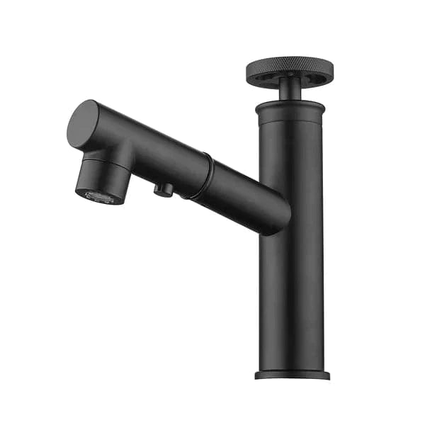 Industrial Pipe 1-Hole Pull Out Bathroom Sink Faucet Matte Black 1-Handles Brass