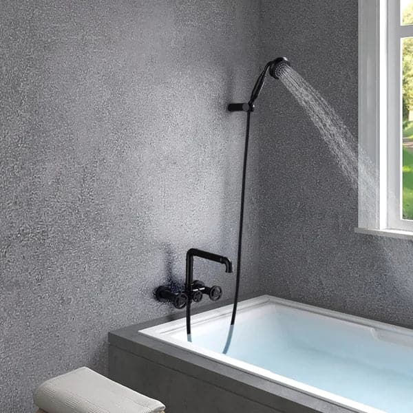 Industrial Pipe Wall Mounted Bathtub Filler Faucet with Hand Shower Solid Brass