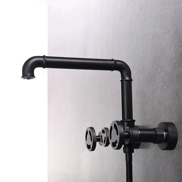 Industrial Pipe Wall Mounted Bathtub Filler Faucet with Hand Shower Solid Brass