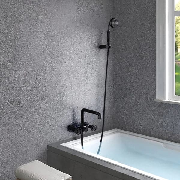 Industrial Pipe Wall Mounted Bathtub Filler Faucet with Hand Shower Solid Brass