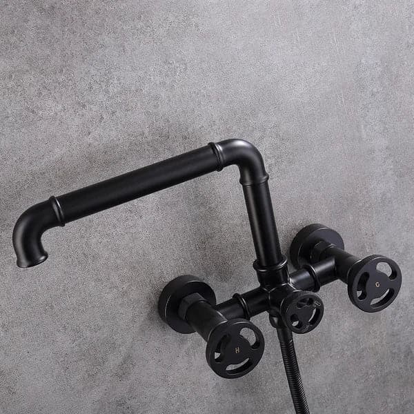 Industrial Pipe Wall Mounted Bathtub Filler Faucet with Hand Shower Solid Brass