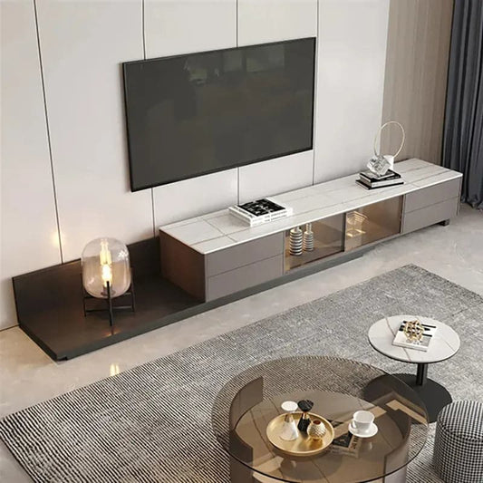 Italian Style Retractable TV Stand with 4 Drawers & LED Light for TV Up to 120 Inch