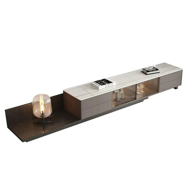 Italian Style Retractable TV Stand with 4 Drawers & LED Light for TV Up to 120 Inch