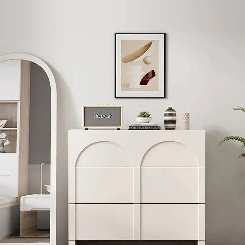 Japandi Cream White Dresser Nordic Arch Chest of 3 Drawers Storage Cabinet