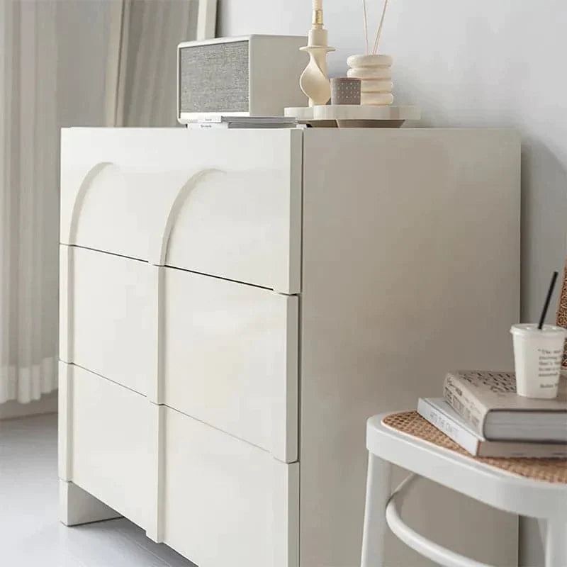 Japandi Cream White Dresser Nordic Arch Chest of 3 Drawers Storage Cabinet