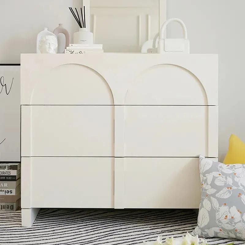 Japandi Cream White Dresser Nordic Arch Chest of 3 Drawers Storage Cabinet