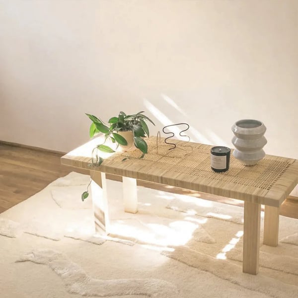 Japandi Innovative Woven Rattan Entryway Bench in Natural