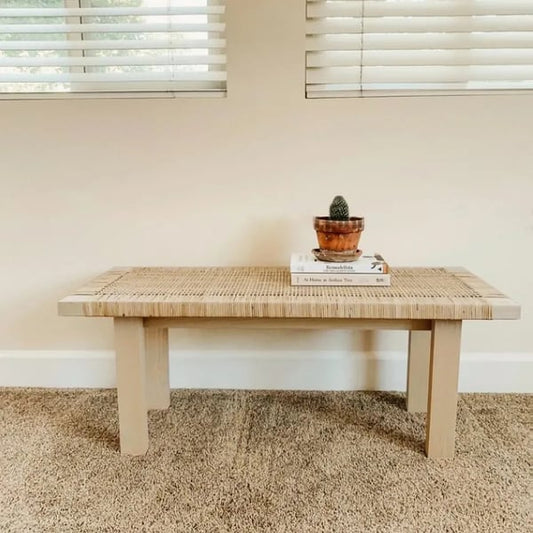 Japandi Innovative Woven Rattan Entryway Bench in Natural