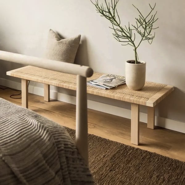 Japandi Innovative Woven Rattan Entryway Bench in Natural