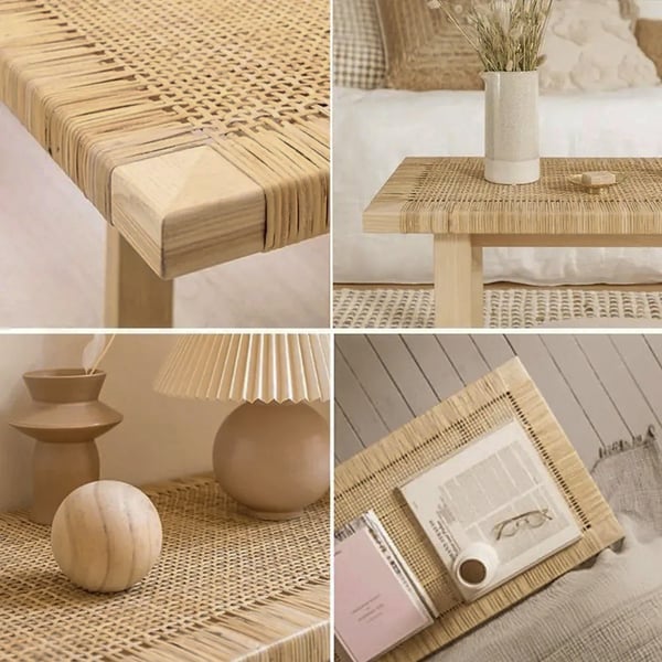 Japandi Innovative Woven Rattan Entryway Bench in Natural