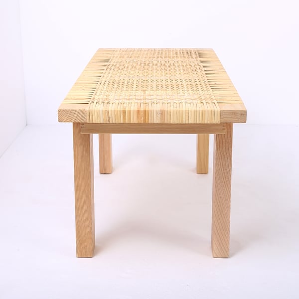 Japandi Innovative Woven Rattan Entryway Bench in Natural