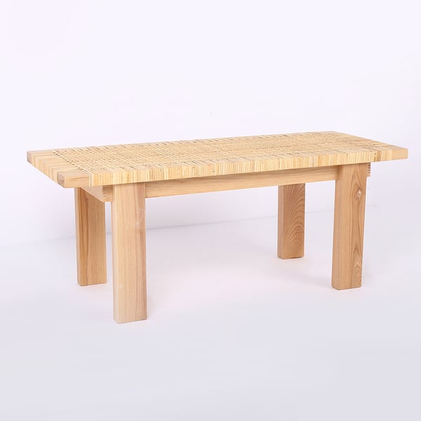 Japandi Innovative Woven Rattan Entryway Bench in Natural