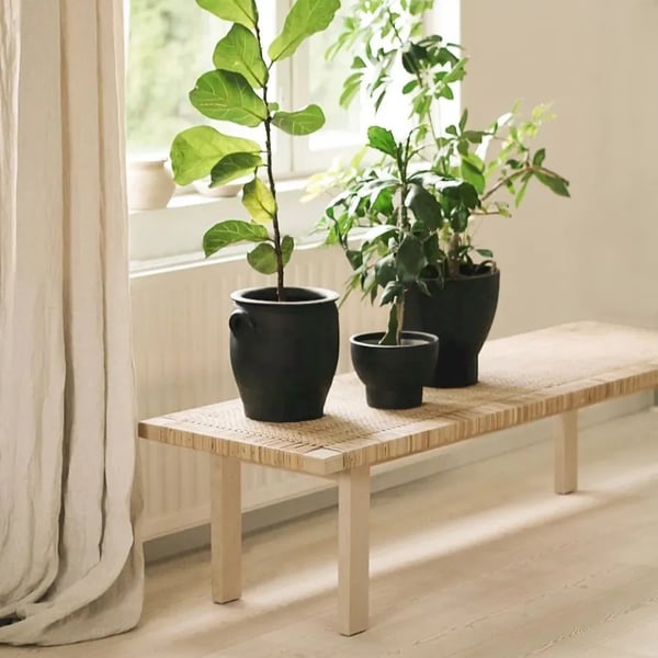 Japandi Innovative Woven Rattan Entryway Bench in Natural