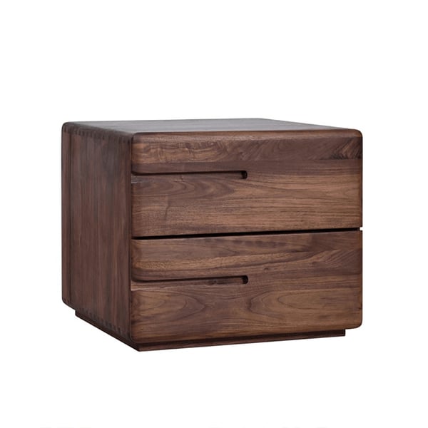 Japandi Minimalist Solid Wood Nightstand with 2 Drawers in Walnut