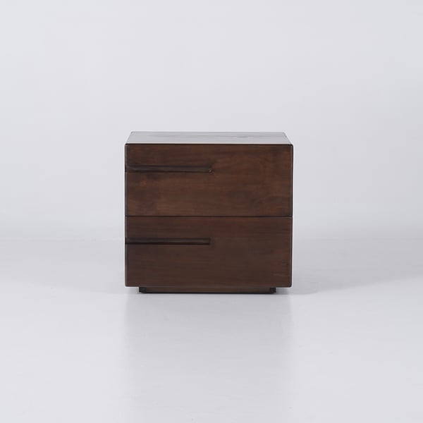 Japandi Minimalist Solid Wood Nightstand with 2 Drawers in Walnut