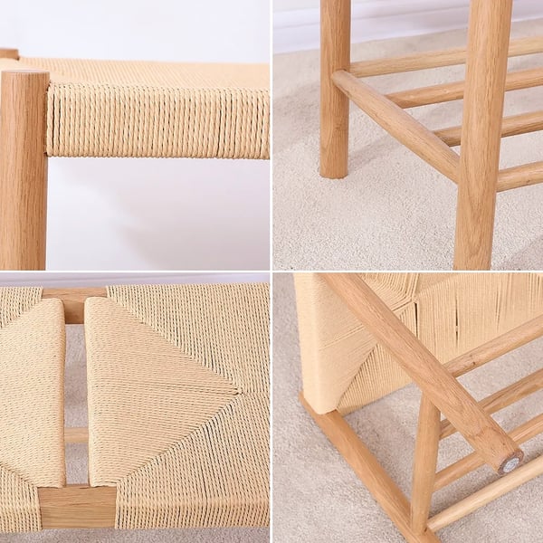 Japandi Natural Dining Room Bench Rattan Bench with Wood Legs