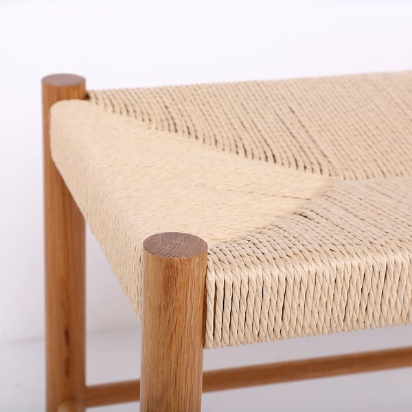 Japandi Natural Dining Room Bench Rattan Bench with Wood Legs