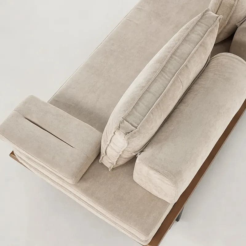 Japandi Pull Out Sofa Bed Khaki Wood Convertible Sleeper Sofa Cotton & Linen