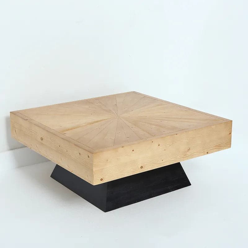 Japandi Square Coffee Table with Wooden Top Black & Natural