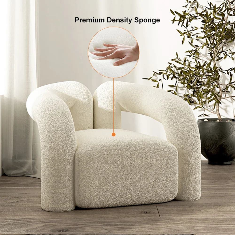 Japandi White Boucle Accent Chair Shaggy Armchair for Living Room