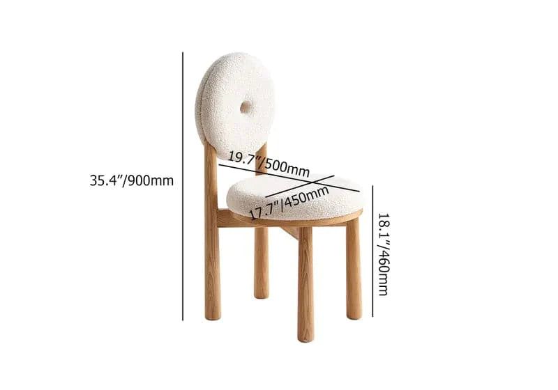 Japandi White Boucle Dining Chair Side Chair Natural Wood Legs