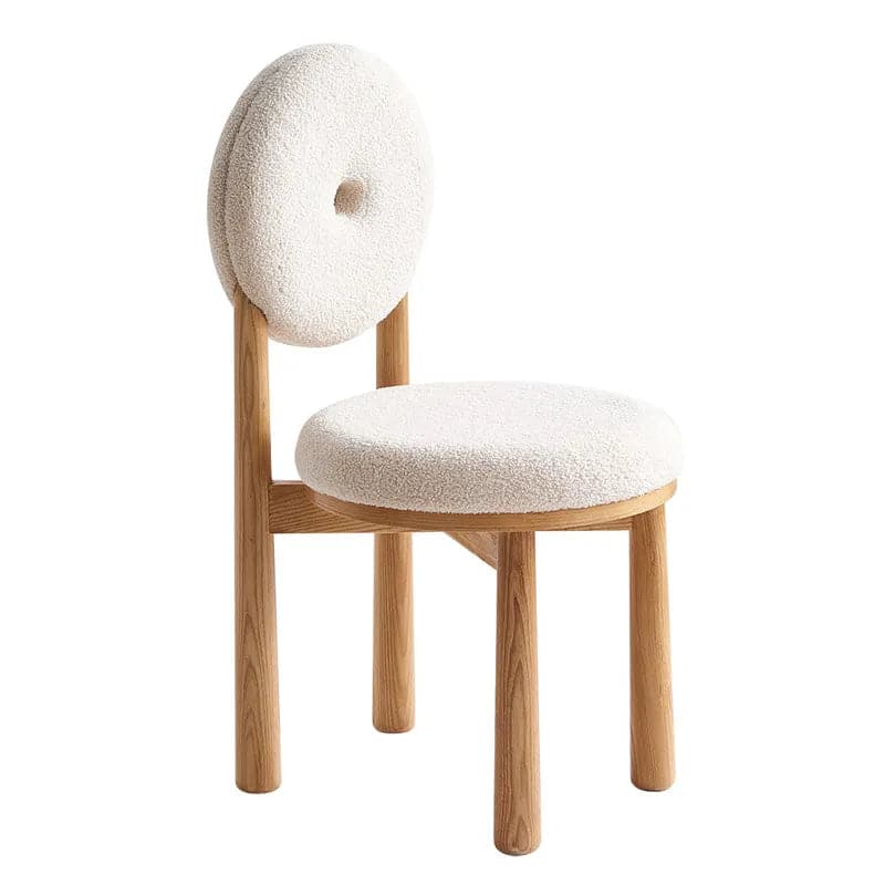 Japandi White Boucle Dining Chair Side Chair Natural Wood Legs