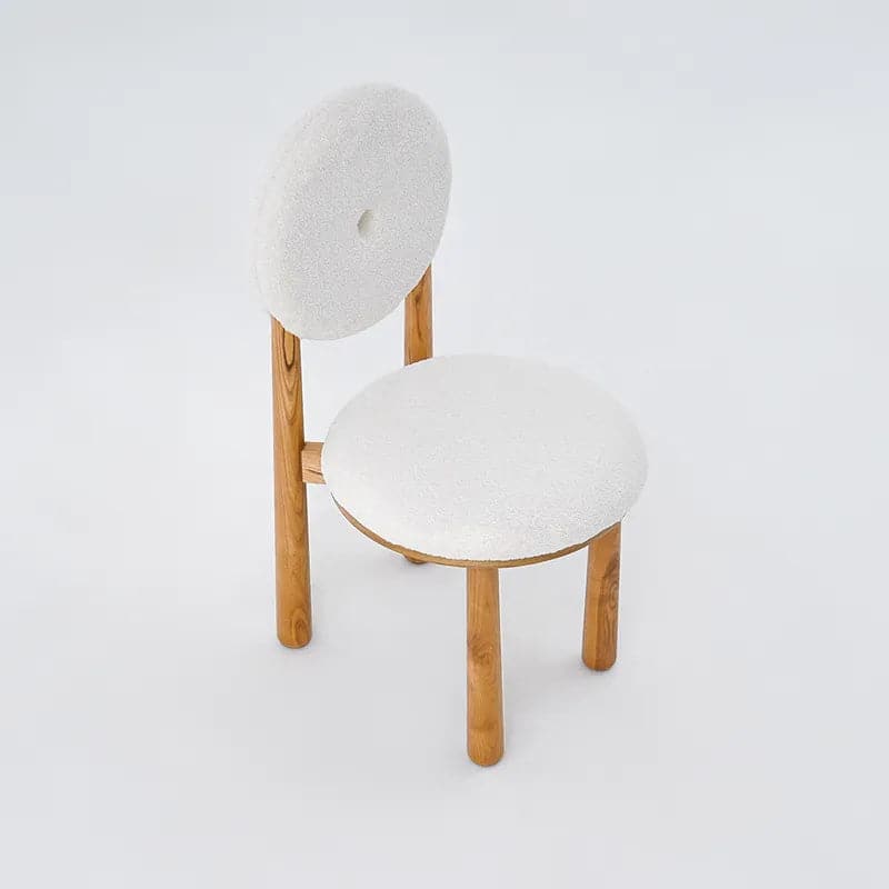 Japandi White Boucle Dining Chair Side Chair Natural Wood Legs