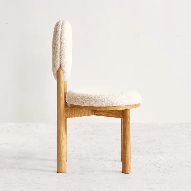 Japandi White Boucle Dining Chair Side Chair Natural Wood Legs