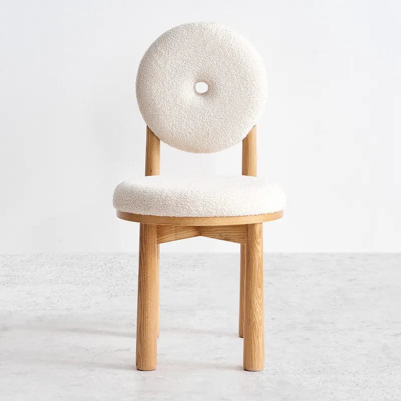 Japandi White Boucle Dining Chair Side Chair Natural Wood Legs