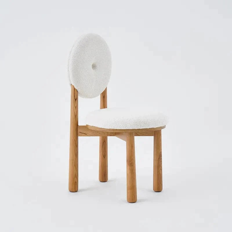 Japandi White Boucle Dining Chair Side Chair Natural Wood Legs