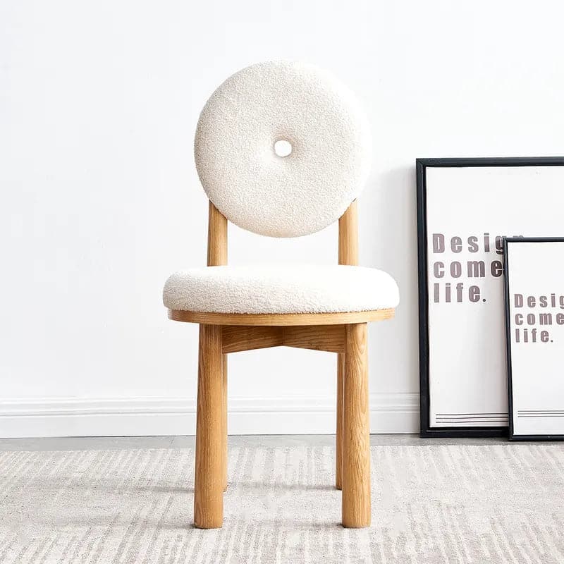 Japandi White Boucle Dining Chair Side Chair Natural Wood Legs