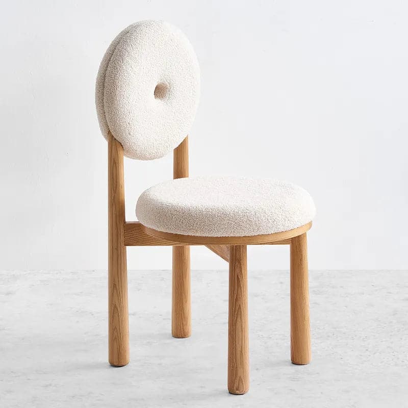 Japandi White Boucle Dining Chair Side Chair Natural Wood Legs