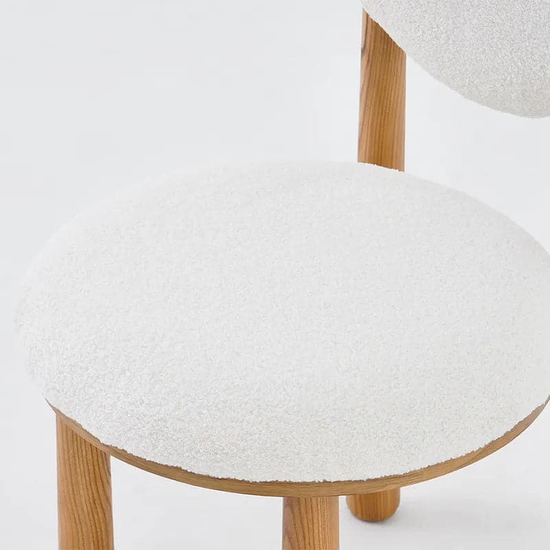 Japandi White Boucle Dining Chair Side Chair Natural Wood Legs