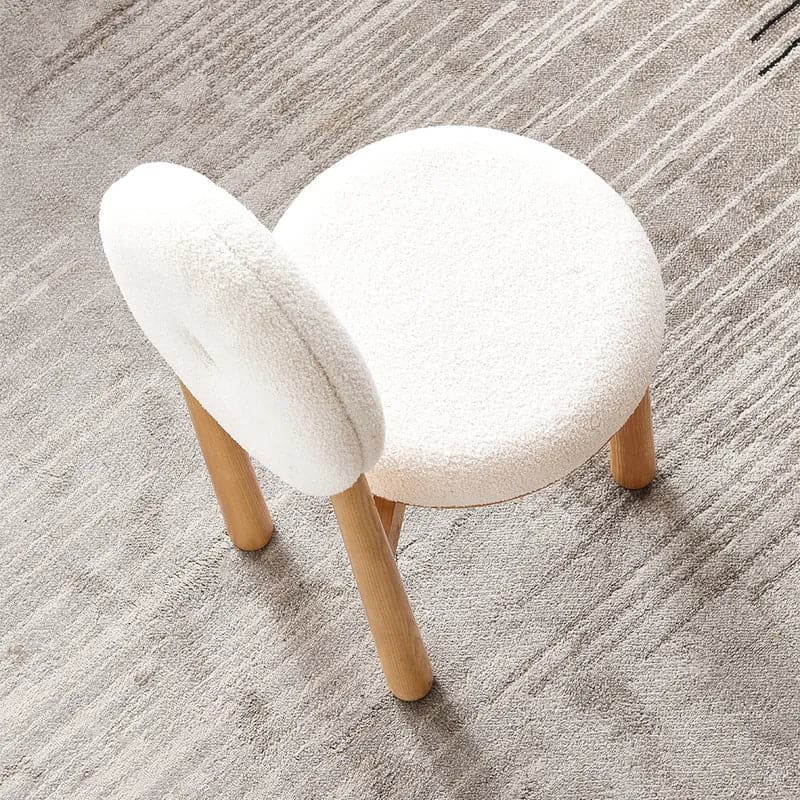 Japandi White Boucle Dining Chair Side Chair Natural Wood Legs