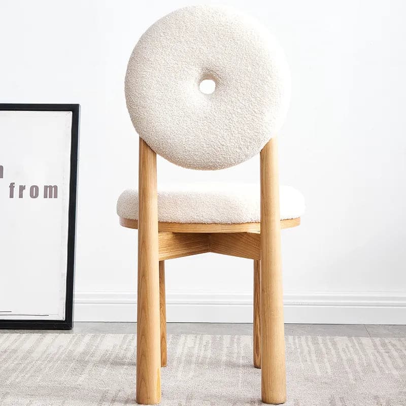 Japandi White Boucle Dining Chair Side Chair Natural Wood Legs