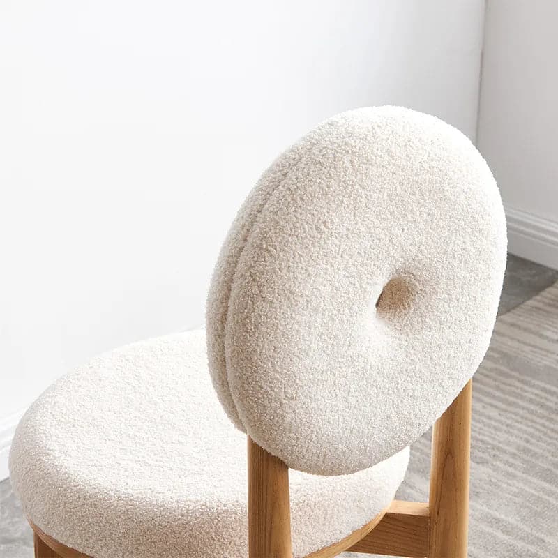 Japandi White Boucle Dining Chair Side Chair Natural Wood Legs