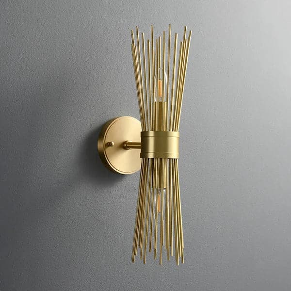 Modern 2-Light Brass Wall Sconce in Wheat-Straw Lampshade