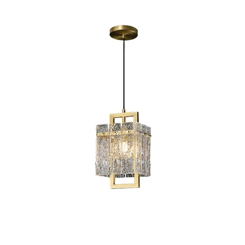 1-Light Brass Geometric Pendant Light with Water-ripple Glass Shade