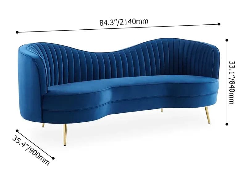 Luxury Blue Velvet Sofa Set 3 Pieces Living Room Set Curved 3-Seater Loveseat