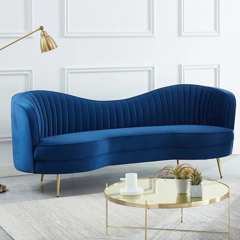 Luxury Blue Velvet Sofa Set 3 Pieces Living Room Set Curved 3-Seater Loveseat