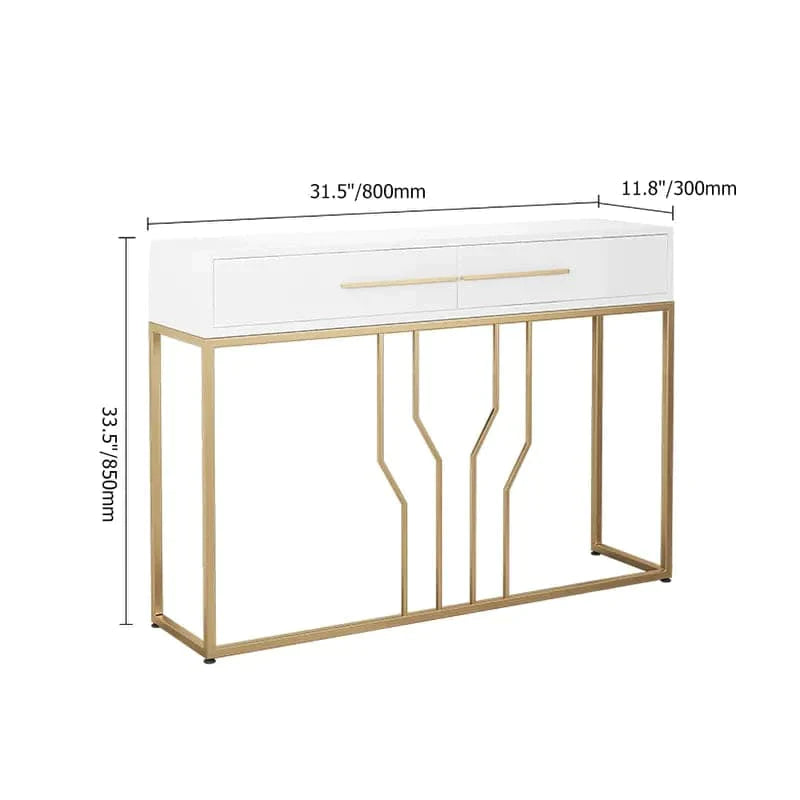 Luxury Narrow Console Table with Drawers Wood Top in White